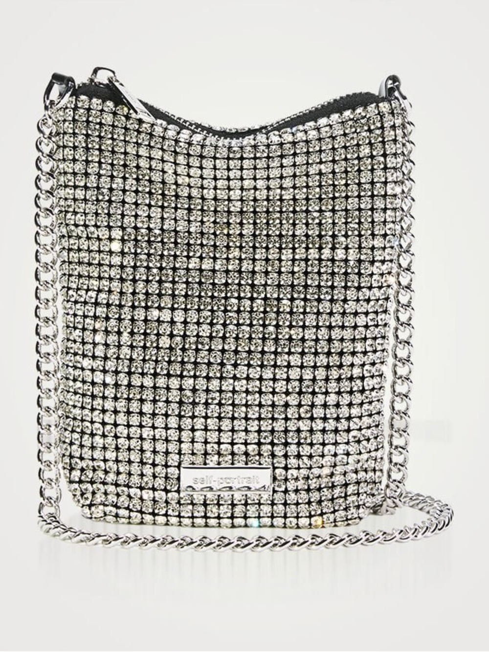 Self-Portrait Evening Bag NEW w dust bag! Silver Crystal Mesh Crossbody GWP